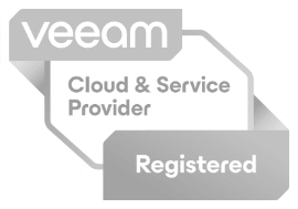 Das Bild zeigt ein Badge mit dem Text „veeam“ oben. Darunter befindet sich ein Label mit der Aufschrift „Cloud & Service Provider“, verbunden mit einem weiteren Label mit dem Wort „Registered“, alles in Graustufen, was die IT-Sicherheitsberatung und das Engagement für optimale Pentest-Standards hervorhebt.