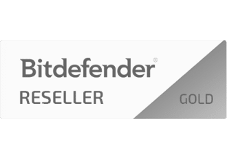 Ein Bitdefender-Abzeichen mit einem diagonal geteilten schwarz-weißen Hintergrund. Auf der linken Seite ist das Bitdefender-Logo über dem Wort „RESELLER“ in fettem schwarzen Text zu sehen, was das Engagement des Unternehmens als IT-Sicherheitsdienstleister unterstreicht. Auf der rechten Seite steht das Wort „GOLD“ in goldenem Text auf einem dunkleren Hintergrund.